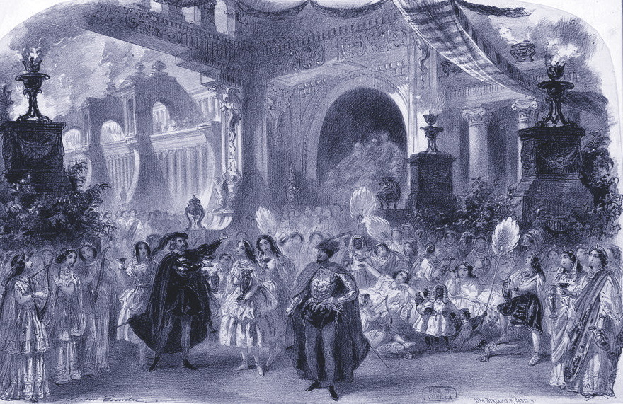 Engraving of the final scene of Gounod's Faust, Act V, from the 1859 edition