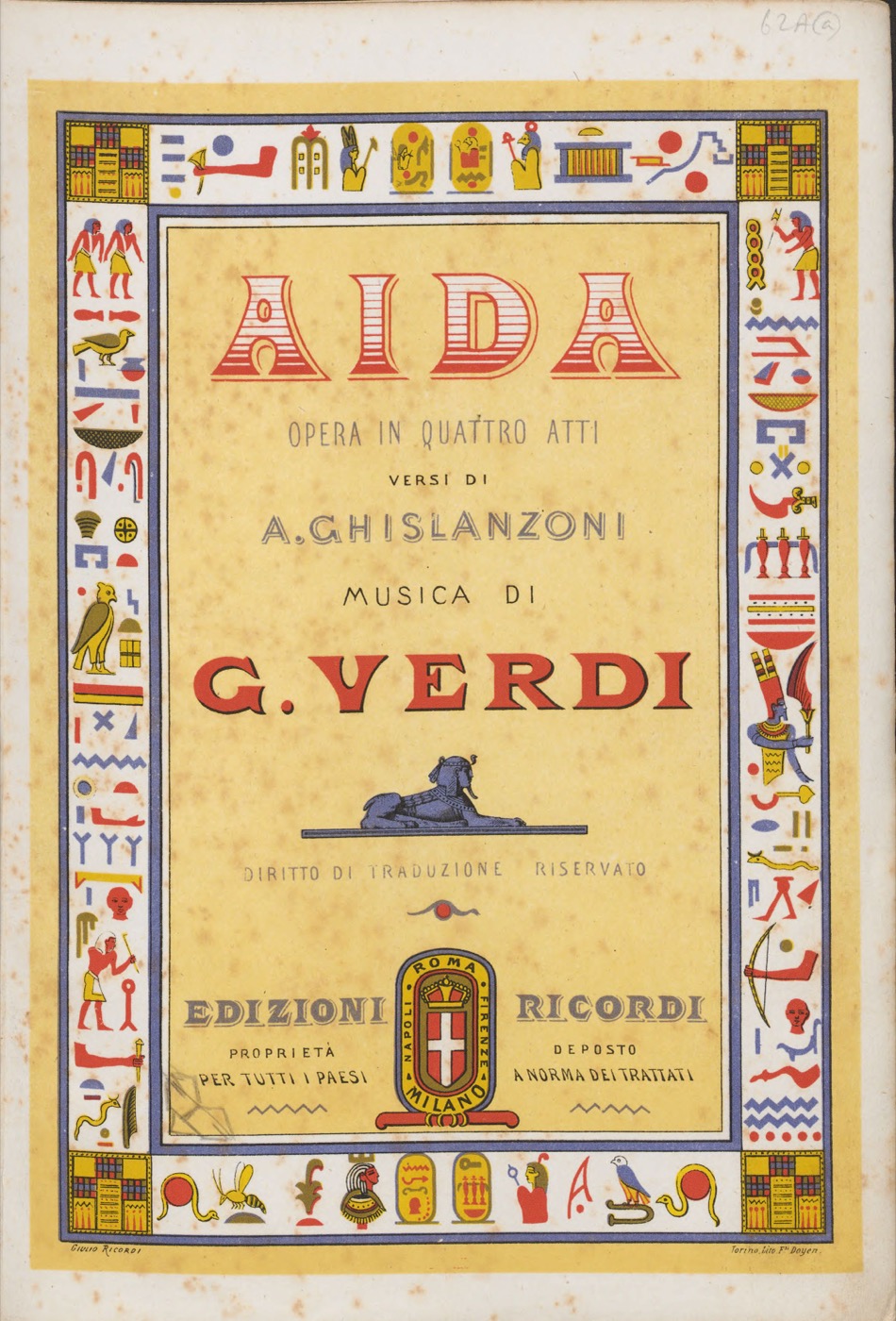 Title page of the vocal score of Verdi's Aida