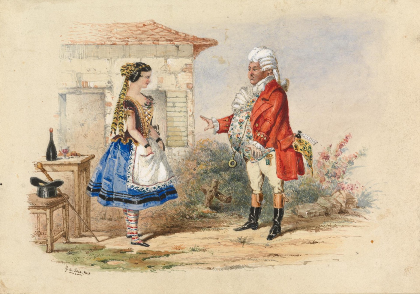 Painting of Adina and Dr Dulcamara from Donizetti's L'elisir d'amore by George Augustus Sala
