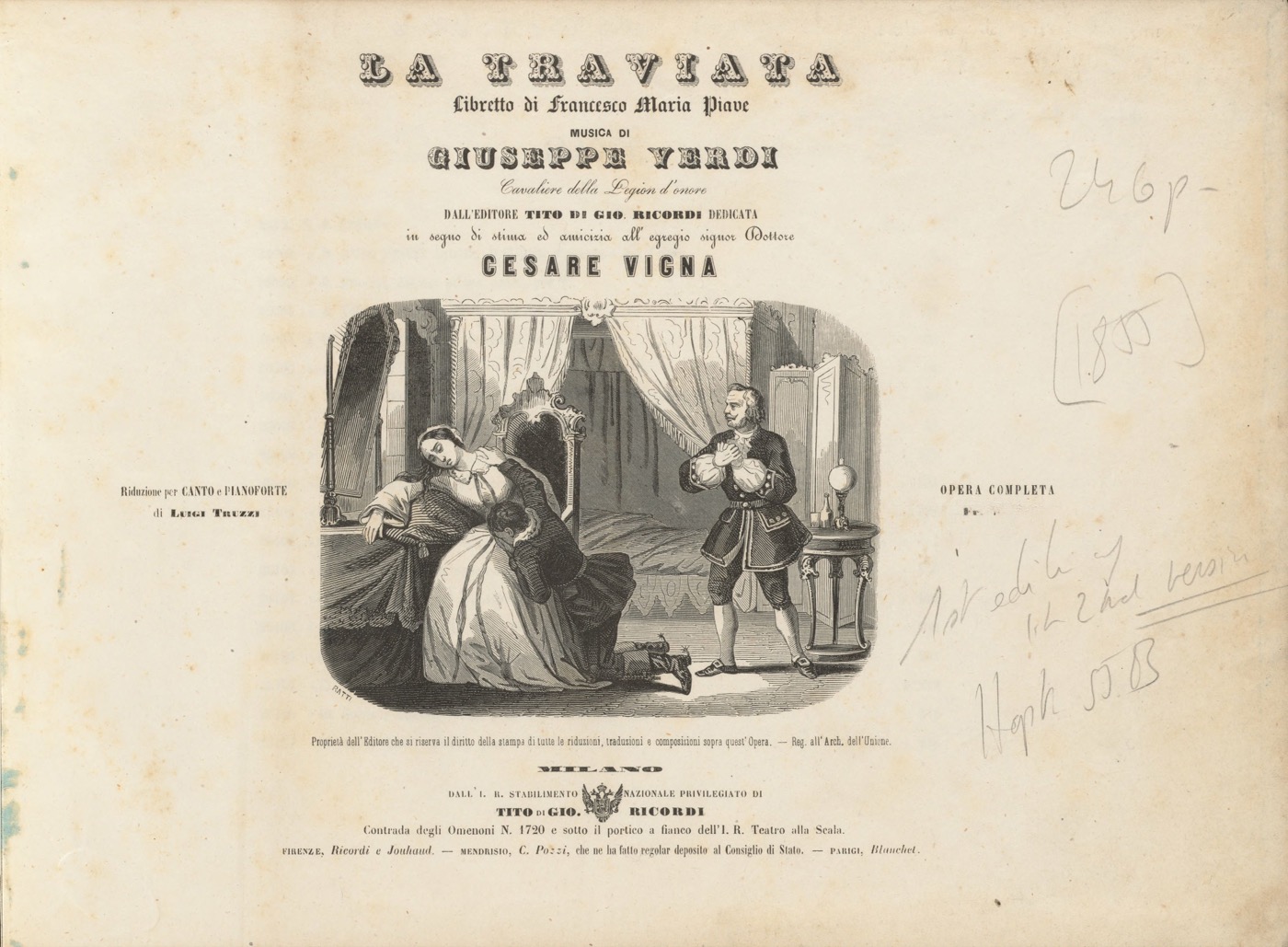 Title page of the printed score of Verdi's La traviata