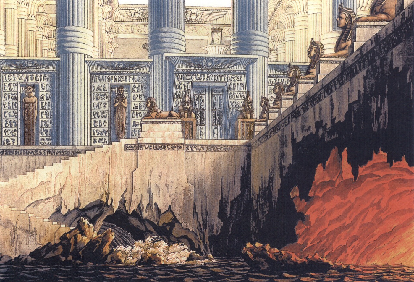 Karl Friedrich Schinkel stage design for the fire and water trials in Mozart's The Magic Flute