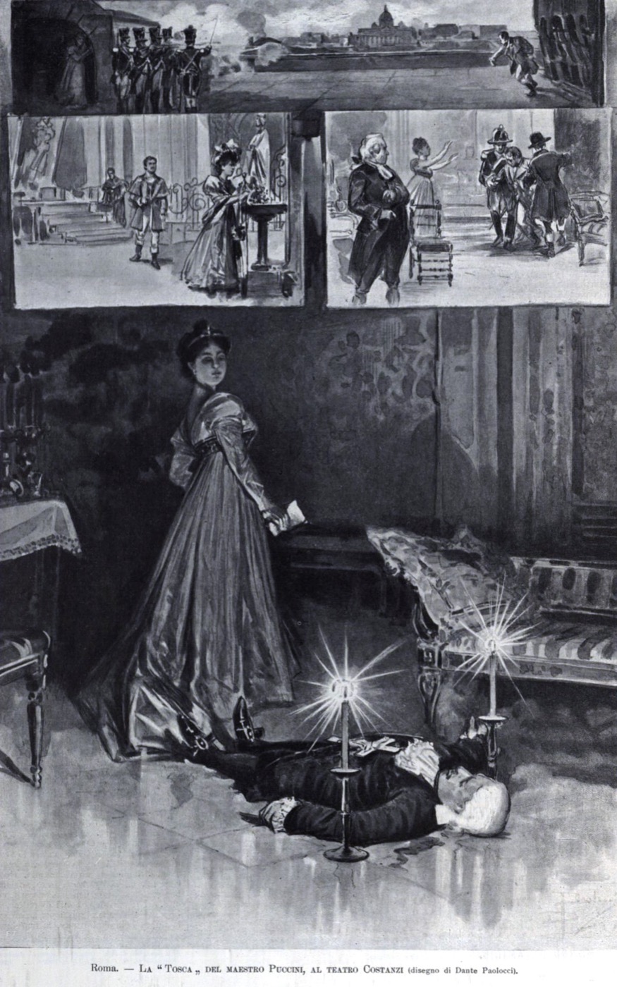 Historic image of the Teatro Costanzi in Rome staging Puccini's Tosca